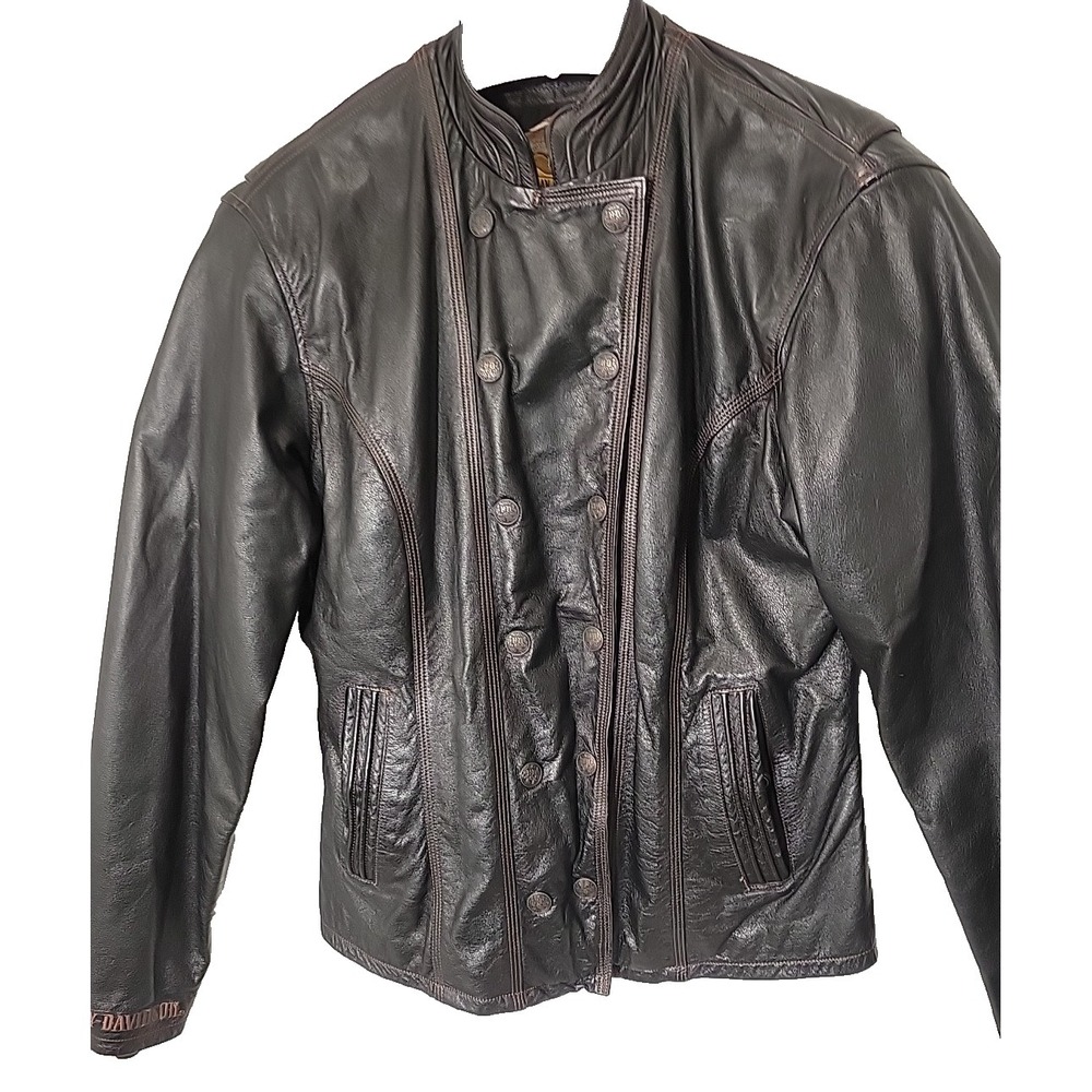 Harley Davidson Women's Black Leather Military Style size L Riding Jacket